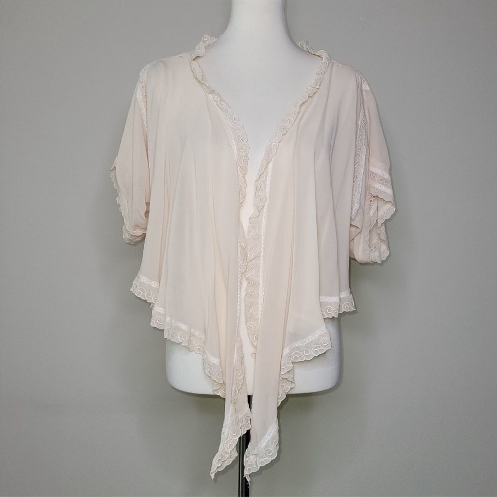 Antique Vintage Elegant Edwardian Cream Lace Trim Women's Blouse Jacket